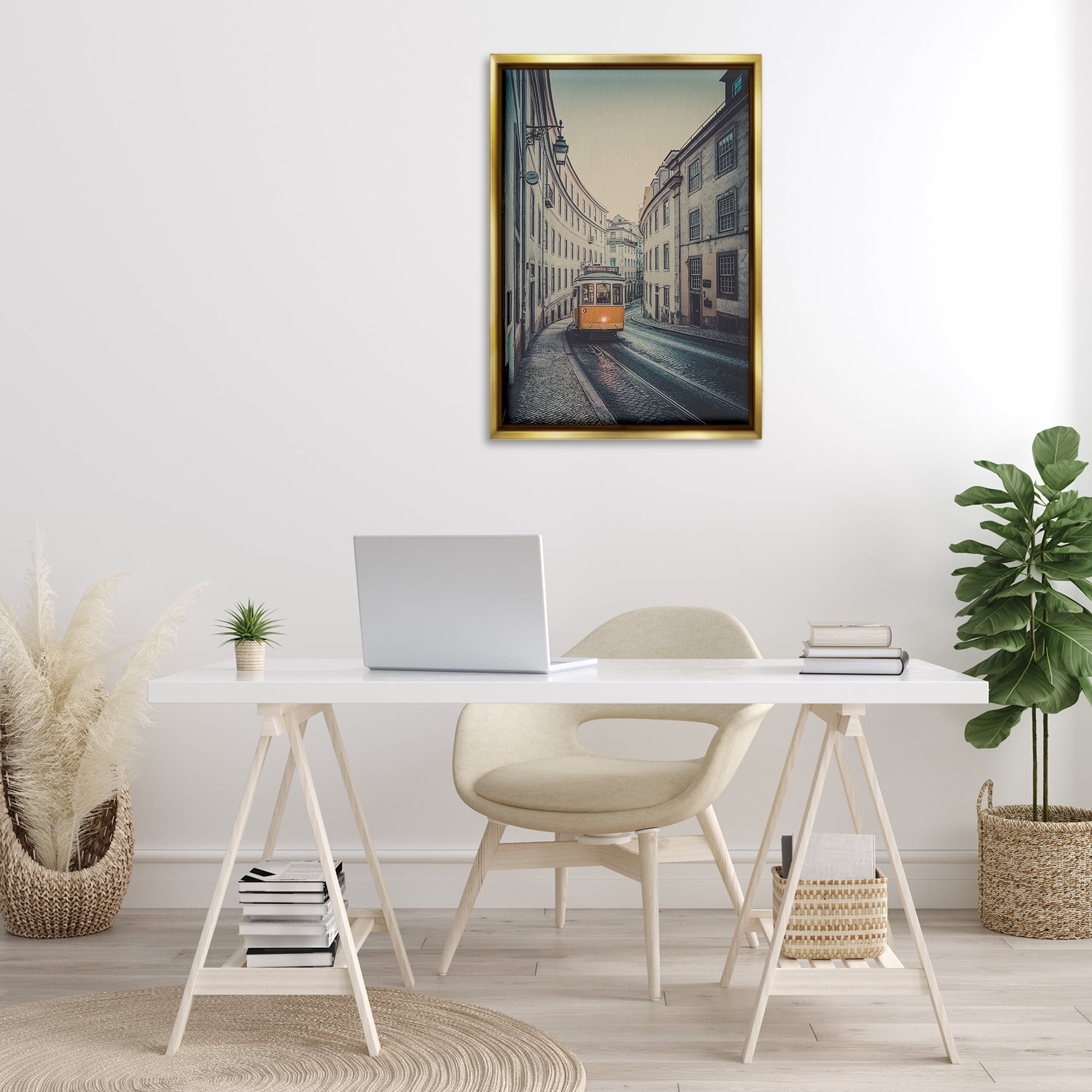 Stupell Industries Trolley Car Cityscape Town & City Photography Gold Floater Framed Art Print Wall Art, 21 x 31