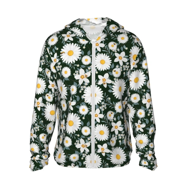 Fotbe White Daisies and Bee Chaqueta con Protección Solar UPF 50+ para Hombre y Mujer, Camisa con Capucha y Bolsillos-Large