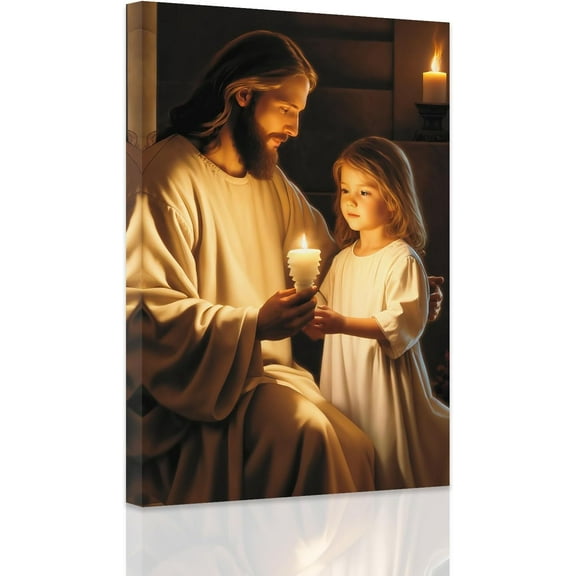 ZHONGYUTONG Christian Wall Art Jesus and Little Girl Pictures God Painting Canvas Christ Spiritual Poster Prints for Prayer Room Churches Wall Decor Frame (12.00" x 18.00")