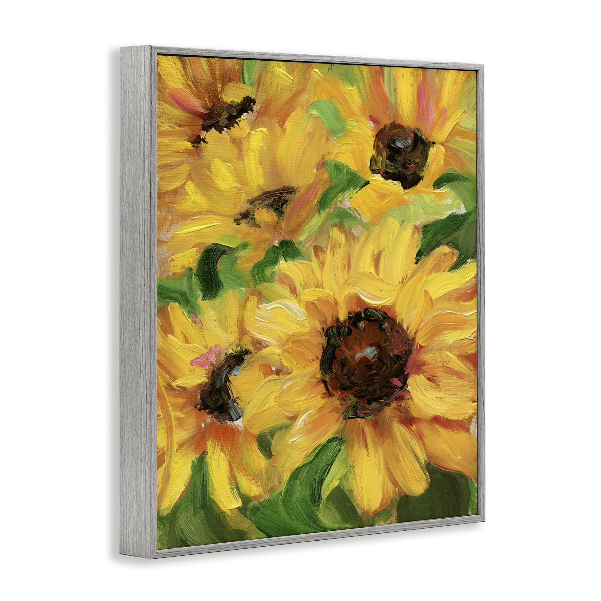 Stupell Industries Bright Sunny Sunflowers Botanical & Floral Painting Gray Framed Art Print Wall Art, 11 x 14