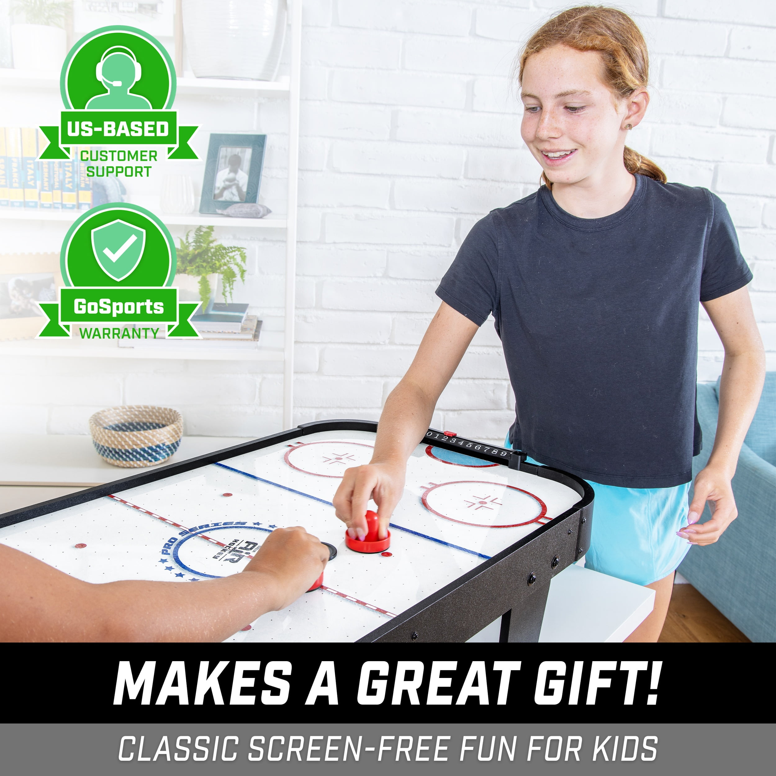 GoSports 40 Inch Table Top Air Hockey Game for Kids - AC Powered Motor- Black