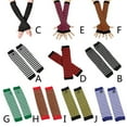 thumbnail image 4 of Female Half Finger Mittens Long Sleeve Stretchy Knit Stripe Pattern Typing Glove, 4 of 20