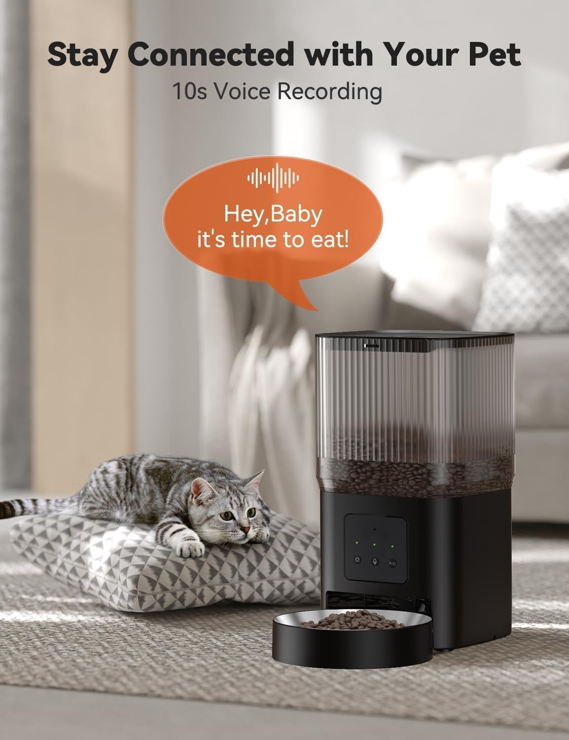 Automatic Cat Feeder, 5G WiFi Automatic Dog Feeder with APP Control for Remote Feeding, Cat Food Dispenser with Low Food Sensor and Voice Recorder,Up to 10 Meals Per Day for Cats and Dogs