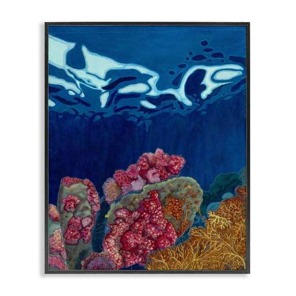Stupell Industries Abstract Underwater Coral Nautical & Beach Painting Black Framed Art Print Wall Art, 11 x 14