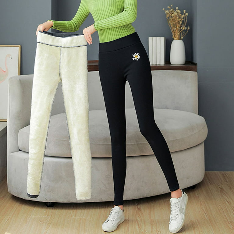 Winter Women's Thermal Leggings High Waist High Elastic Yellow Plush Lined  Thermal Pants Pocket Style (Small, Black) at  Women's Clothing store