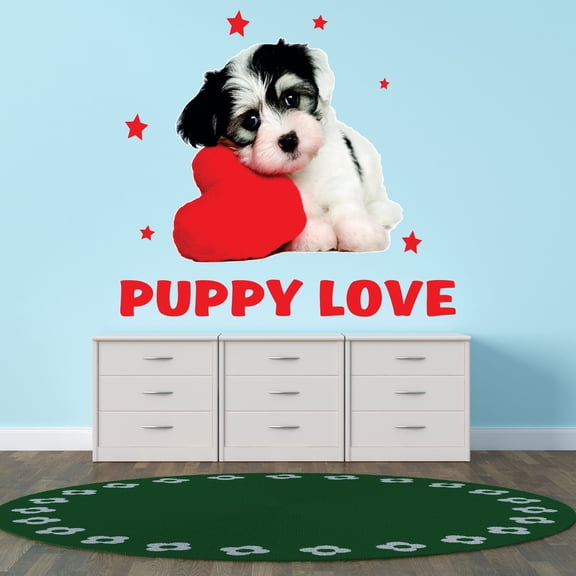 Animal Wall Decals for Boy's Bedroom - Puppy Hugging Cute Pillow Wall Sticker Decal With Easy Installation Instructions Kid's Bedroom Décor Wall Sticker - Size: 10 In x 9 In