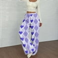 thumbnail image 5 of Fleece Pajama Pants Women Baggy Wide Leg Fleece Pj Bottoms Casual Heart Print Pajama Pants 2025 Fashion Fall Winter High Waisted Sweatpants Purple S, 5 of 5
