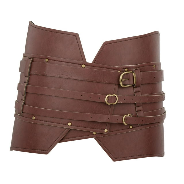 Cinturón ancho medieval vintage Hugo de cuero PU Marrón
