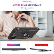 TJS Phone Case for Samsung Galaxy A13 5G, Galaxy A04s with [Tempered Glass Screen Protector] Impact Resistant Metal Ring Magnetic Support Kickstand Drop Protector Phone Cover (Black)