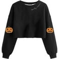 thumbnail image 2 of YOIAVAIOY Women Cropped Sweatshirt Halloween Pumpkin Shirts Novelty Holiday Sweatshirts Spooky Season Pullover Tops Black M, 2 of 3
