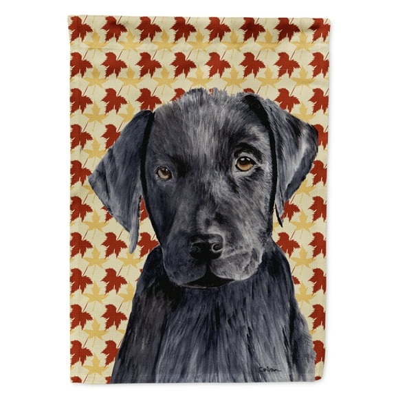 Carolines Treasures SC9204-FLAG-PARENT Labrador Black Fall Leaves Portrait Flag  multicolor