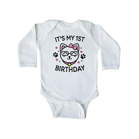 

Inktastic Its My 1st Birthday with Cat in Glasses Gift Baby Girl Long Sleeve Bodysuit