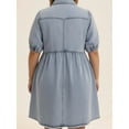thumbnail image 6 of WBLTRVE Women’s Denim Dress, V-Neck Lace Trim, Oversized Fit, Classic Blue, 6 of 11