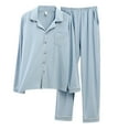 thumbnail image 2 of ALLLIST Cotton Pajamas Men Set Big And Tall Sleepwear Plain Blue Long Sleeve Tops & Bottom Button Down Pajamas for Teens M-4XL, 2 of 3
