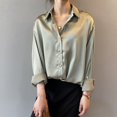 thumbnail image 1 of Seda coreana Oficina señoras elegante camisa blusa mujer moda botón arriba satén camisa Vintage blanco manga larga camisas Tops 11355 Tan Jianjun  unisex, 1 of 2