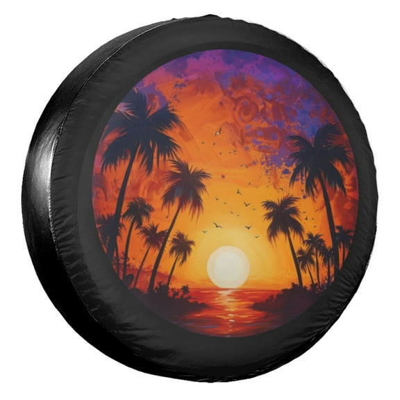 KAKALAD Sunset palm trees Spare Tire Cover Weatherproof Universal Accessories 14 Inch