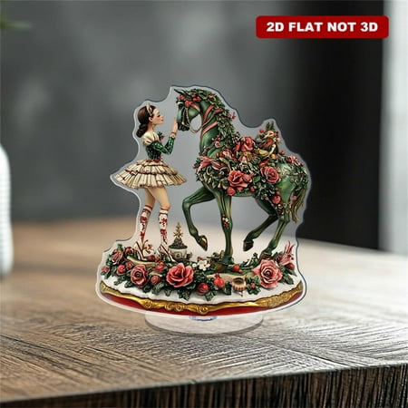 Rotating acrylic display featuring a ballerina nutcracker with poinsettias, candy canes, and roses in vibrant colors, showcasing exquisite details and charming fantasy realism