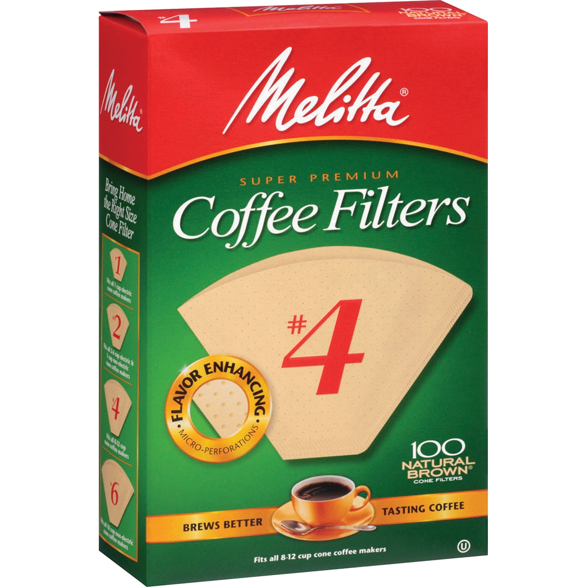 Melitta Natural Brown #4 Coffee Filter 100ct: Paper Filters for 8-12 Cup Drip Coffee Makers, Disposable, 6"x4"