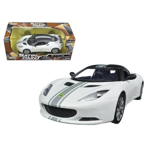 Lotus Evora S Matt White with Black Top and Gray Stripes Satin Paint Series 1/24 Diecast Model Car by Motormax