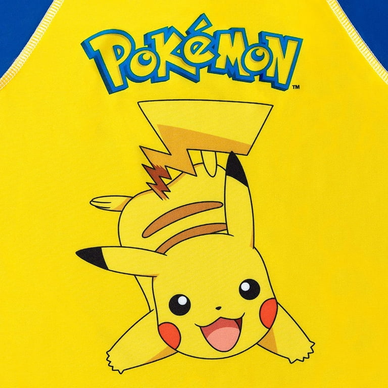 Pokemon Boys Rash Guard Pikachu Swim Shirt Top 4 7 Yellow