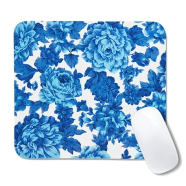 Blue and White Flowers Mousepad Gaming Waterproof Washable For Office Home Work Gaming Coffee Mats, Placemats Table Mousepad Rubber Base with Stitched Edges 8x9 Inches