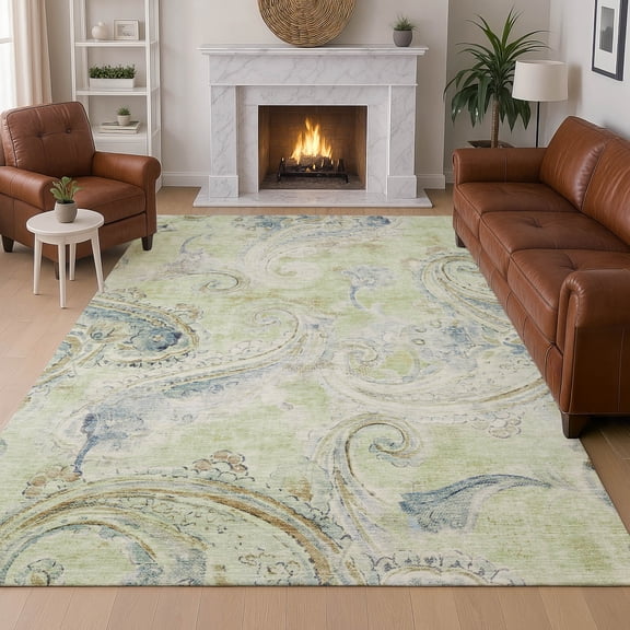 Addison Rugs Chantille Indoor/Outdoor Transitional Paisley Aloe Machine Washable Rectangle Rug, 10' x 14'