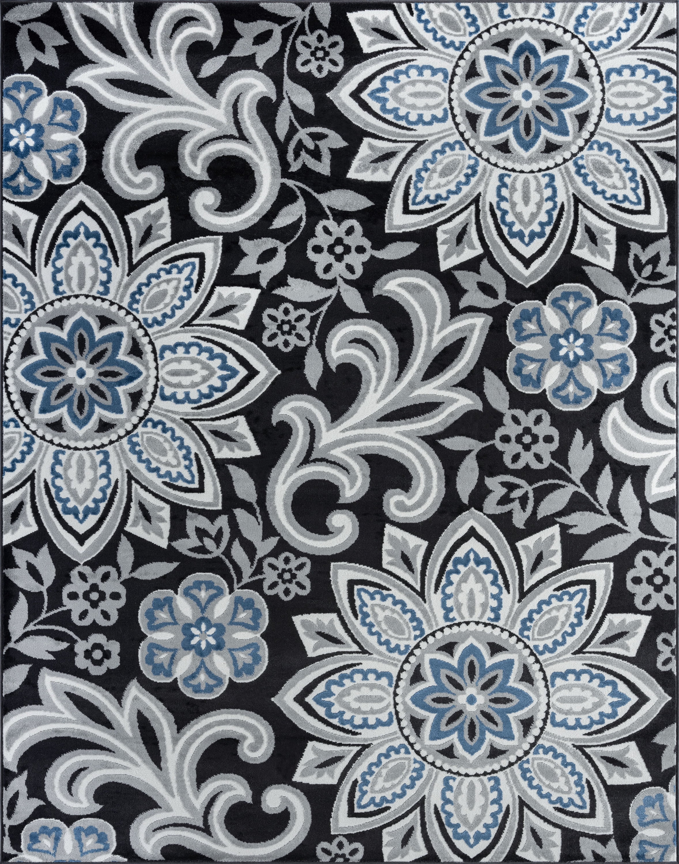 Transitional 5x8 Area Rug (5'3'' x 7'3'') Floral Gray, Charcoal Living Room Easy to Clean