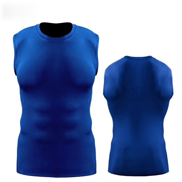 Pisexur Tank Tops Men Solid Color Sleeveless Round Neck Tank Top - Mens Tank Top Workout Base Layer for Fitness & Active Wear Compression Shirt Men Blue,L