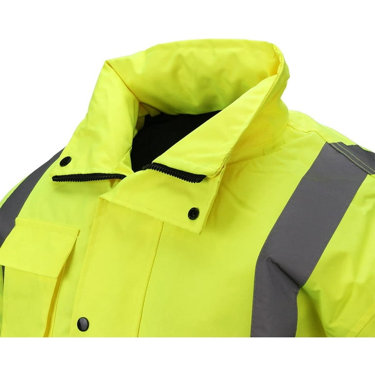 Xtreme High Visibility Reflective Safety Jackets for Men Polar Fleece Lining ANSI Class 3 Hi Vis Winter Bomber Jacket Hoodie