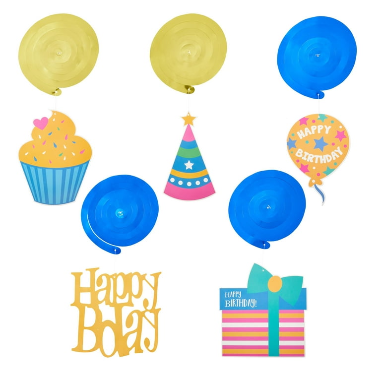 30 Pack Hanging Happy Birthday Swirl Decorations, Party Streamers