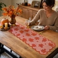 thumbnail image 4 of Halloween Lace Square Table Runner, Maple Leaf Pumpkin Patterned Tablecloth, for Fall Dining Room Living Room Decor, for Seasonal Homeowners and Hosts, Saffron, 4 of 8