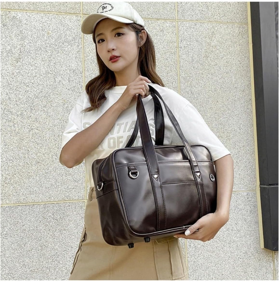 SPEKSEE Japanese JK Uniform Handbag Academic Handbag with Headphone Cable Hole Portable Leather Laptop Tote Messenger Bag