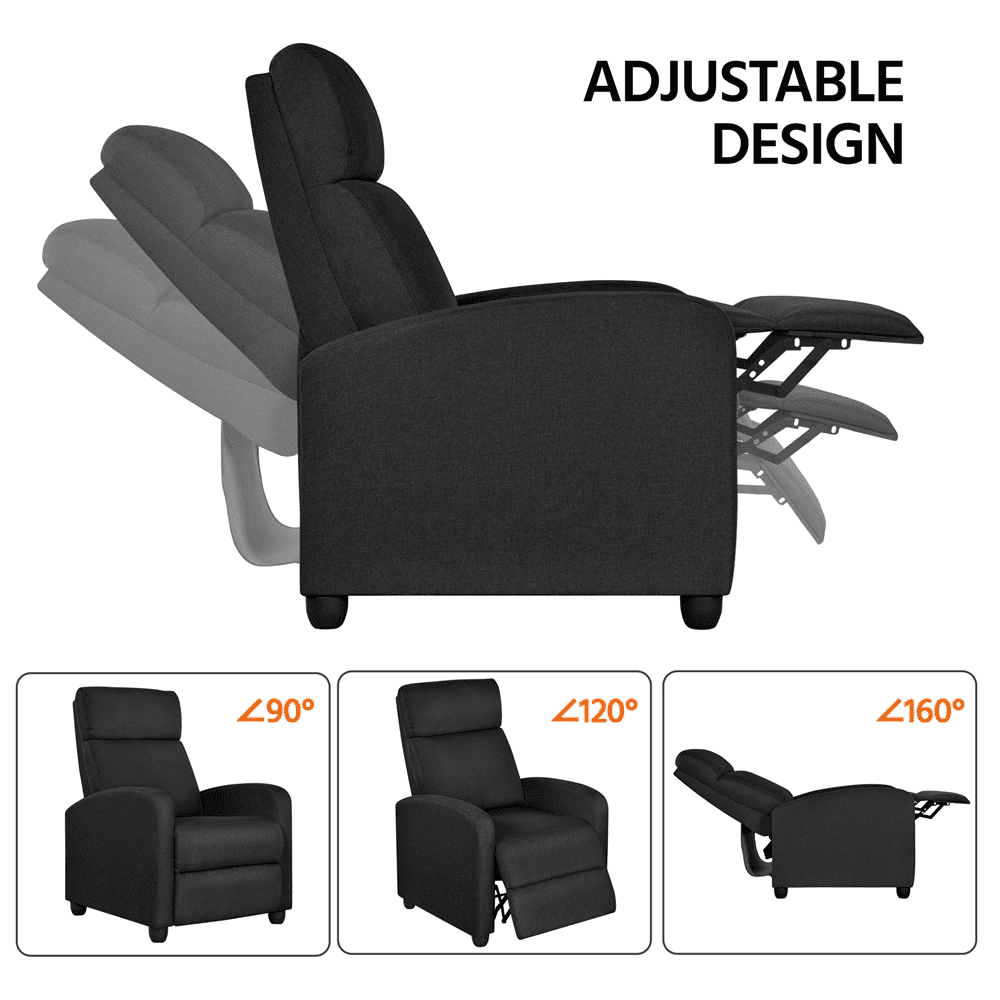Alden Design Modern Adjustable Fabric Recliner with Footrest, Set of 2, Black