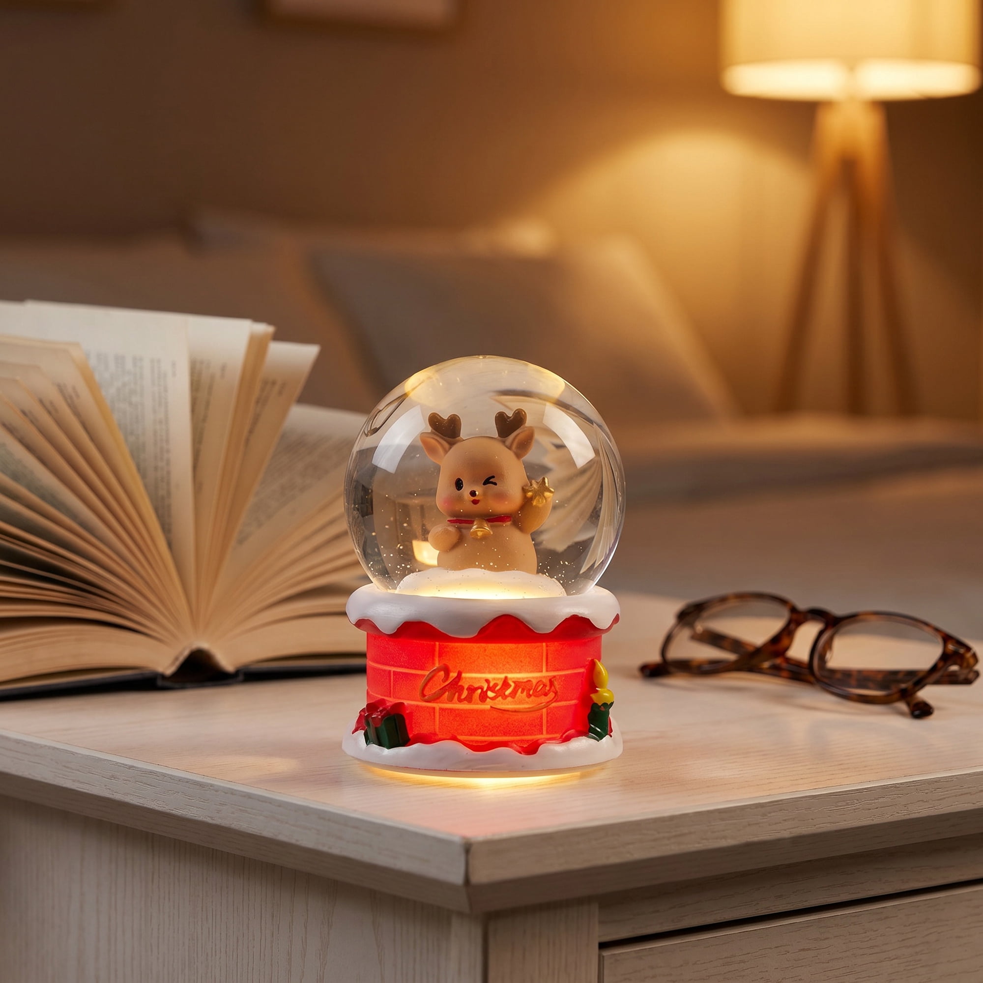 Unique Bargains Crystal Ball Shatterproof LED Glitter Snow Globe Red E 2.6" x 2.6" x 3.7"