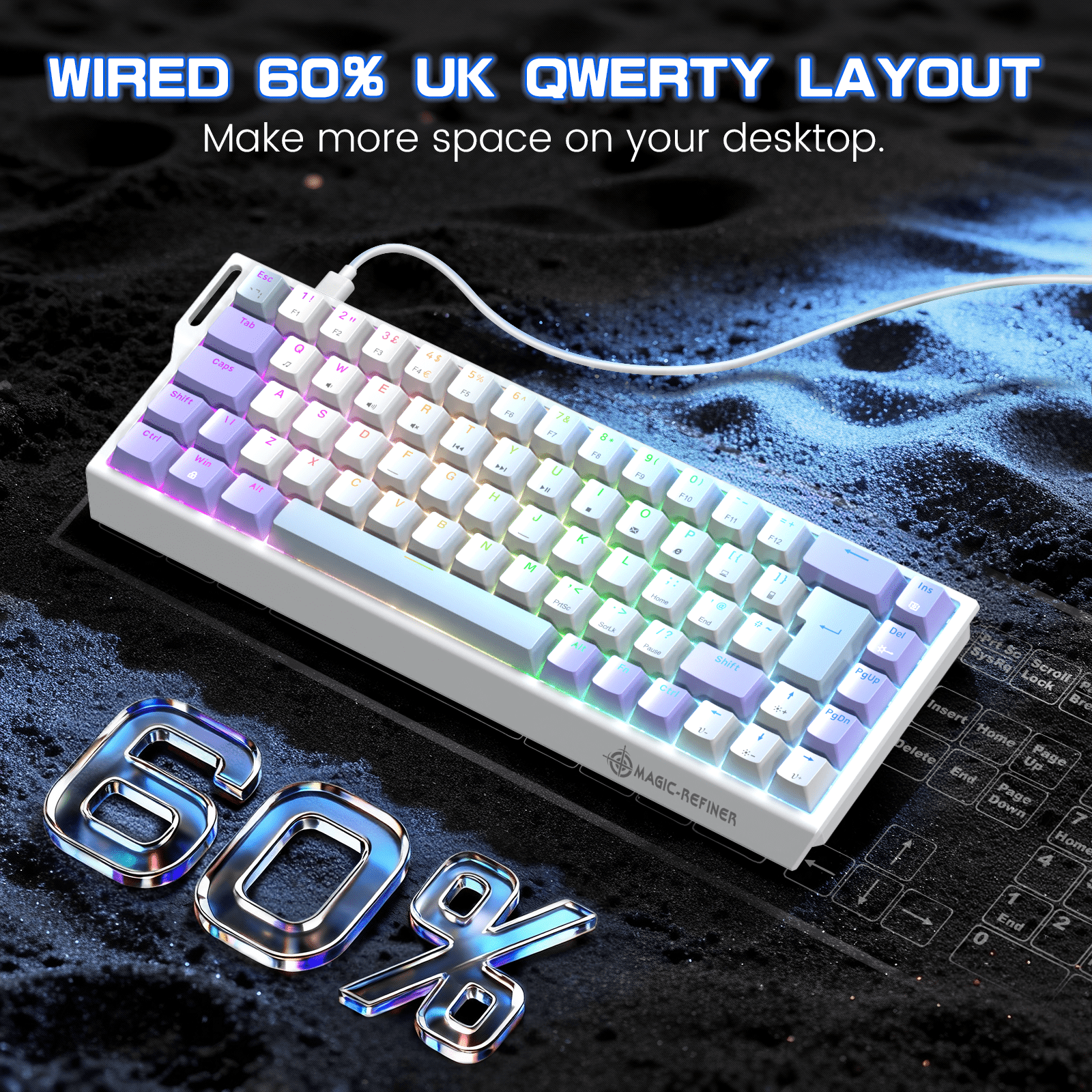 MAGIC-REFINER X68 HE Wired 60% Hall Effect Rapid Trigger Mechanical RGB Gaming Keyboard with 8K Polling,0.04mm RT Accuracy,Magnetic Switch,Adjustable Actuation,Snap Tap for PC Mac Esport Gamer(White)