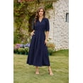 thumbnail image 5 of Womens Floral Maxi Dress: Casual Short Sleeve V Neck Button Elastic Waist Slit A Line Tiered Dresses with Pockets, 5 of 7