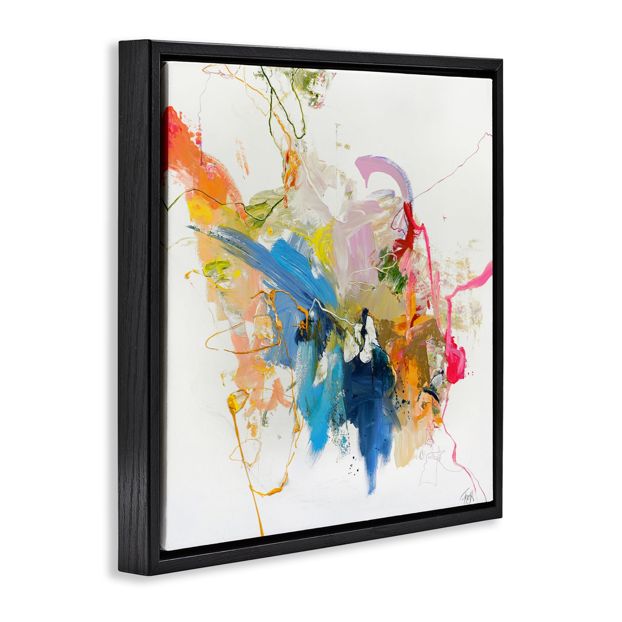 Confident Pink Abstraction Black Framed Floater Canvas Wall Art, design by Design Fabrikken