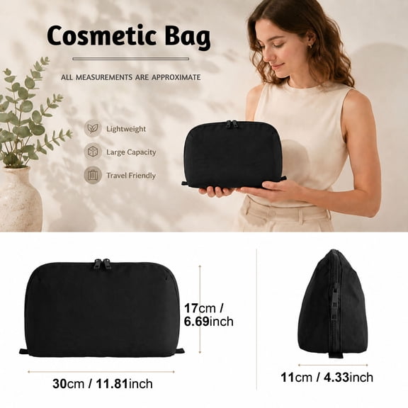 Travel Makeup Bag for Women, Portable Fold-down Cosmetic Case, Make Up Organizer Pouch, Water-resistant Toiletry Bag for Toiletries