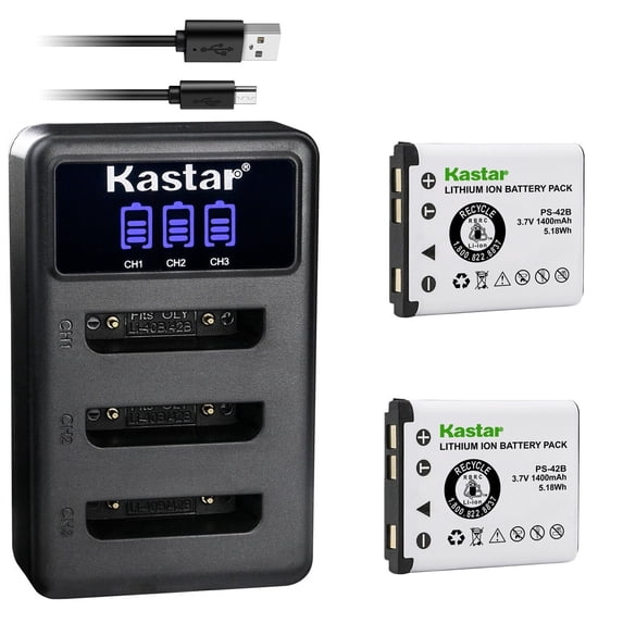 Kastar 2 Pack Battery and LCD Triple USB Charger Compatible with Panasonic Attune, Attune 3020, Attune 3050, Attune I, Attune II, Attune II HD3, WX-CH455, WX-SB100, WX-ST100 Drive-Thru System Headset