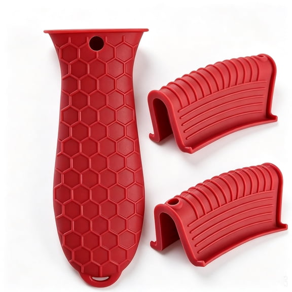 Silicone Pot Handle Cover & Pot Ear Covers, Heat Resistant Anti-Slip Cast Iron Skillet Handle Grips