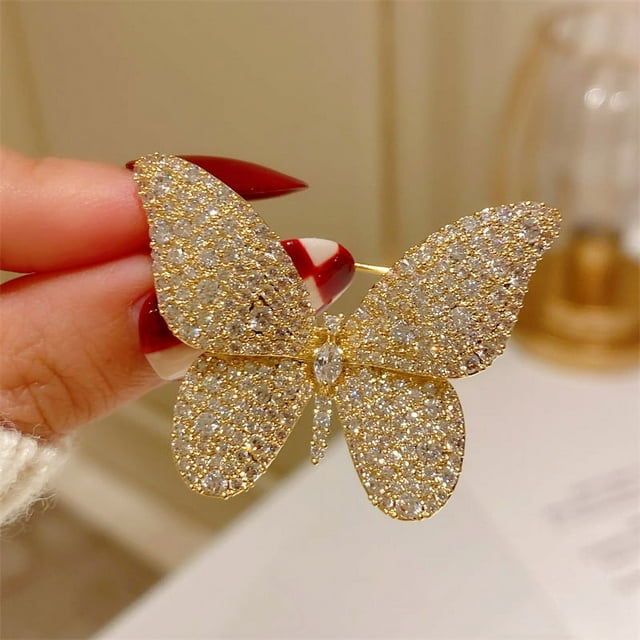 EVER FAITH Broches para Mujer Broche de Mariposa de Cristal, Broche Elegante para Mujeres y niñas, Regalo de Fiesta, Oro, Acero de aleación, Cristal