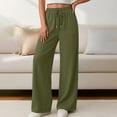 thumbnail image 4 of Oiangi Women's Cotton Linen Pants Drawstring Elastic Waist Pant Casual Loose Fit Palazzo Trousers with Pockets Army Green L, 4 of 8