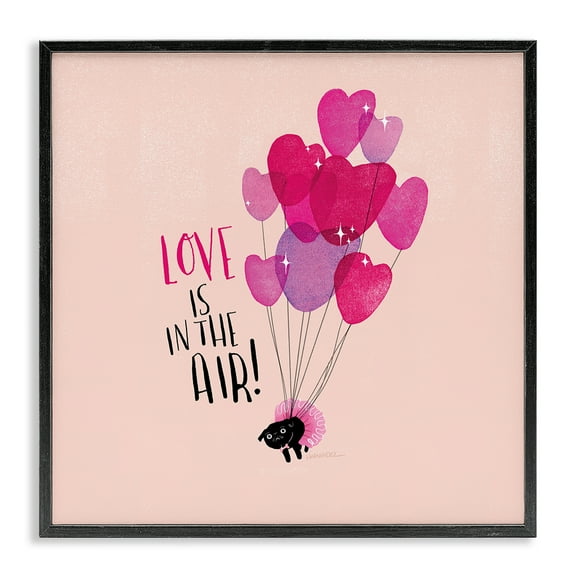 Stupell Industries Love Saying with Cat & Balloons Animals Painting Black Framed Art Print Wall Art, 12 x 12