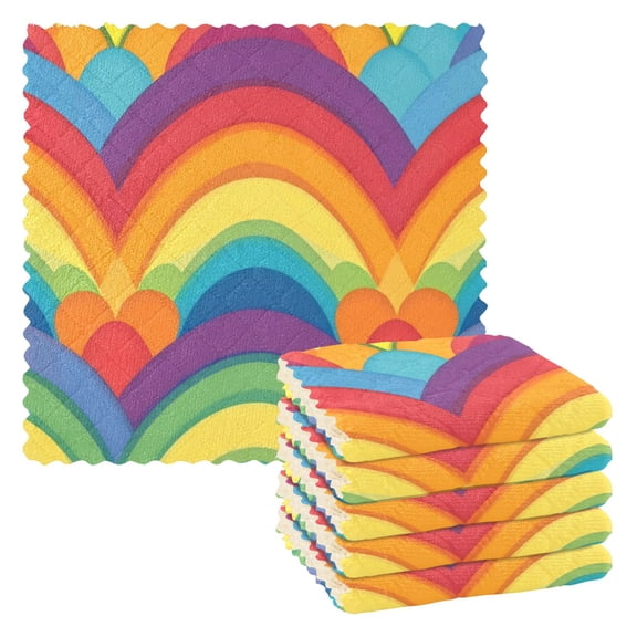 6 Pieces of Kitchen Towels 11x11Inch Kitchen Dish Cloths Kitchen Dish Towels Reuseable Cleaning Cloths Rainbows and Love