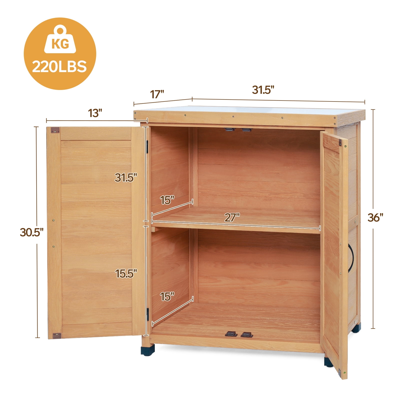Potting Bench with Storage Cabinet, Metal Table Top for Outdoor Patio Outdoor Work Station, Gray