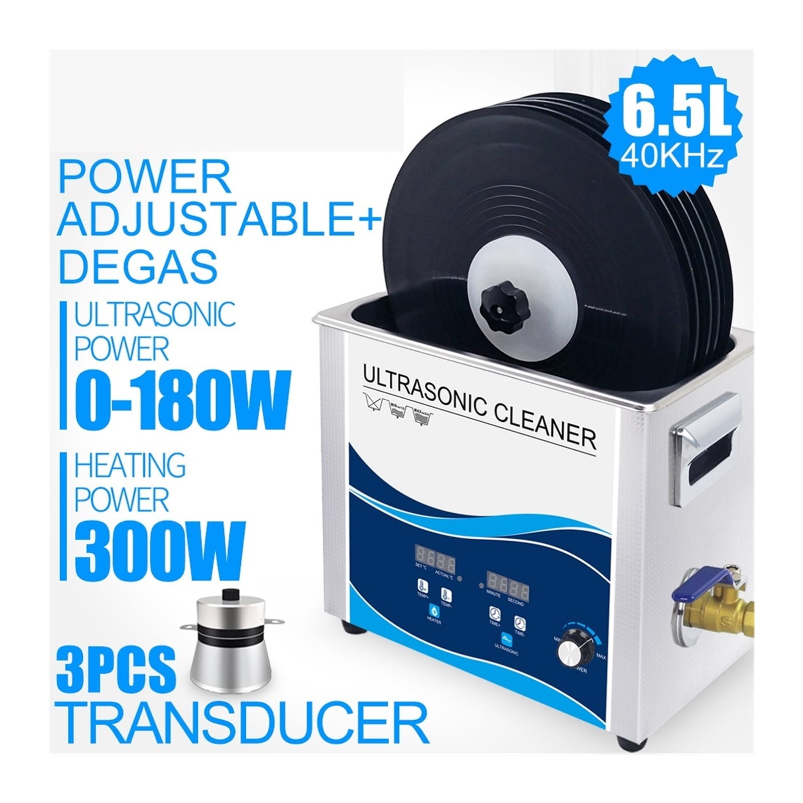 Ultrasonic Jewelry Cleaner Vinyl Records Washer 6.5L Ultrasonic Cleaner 180W With Lifter Bracket Waterproof For Album Disc ,Strong Cleaning