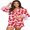 Red, variant on Michellecmm Women's Summer Print Lounge Set 3/4 Sleeve Lapel Button Up Shirt Shorts Sleepwear Sets