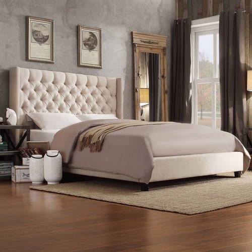 Weston Home Melford Wingback Tufted Platform King Bed, Beige