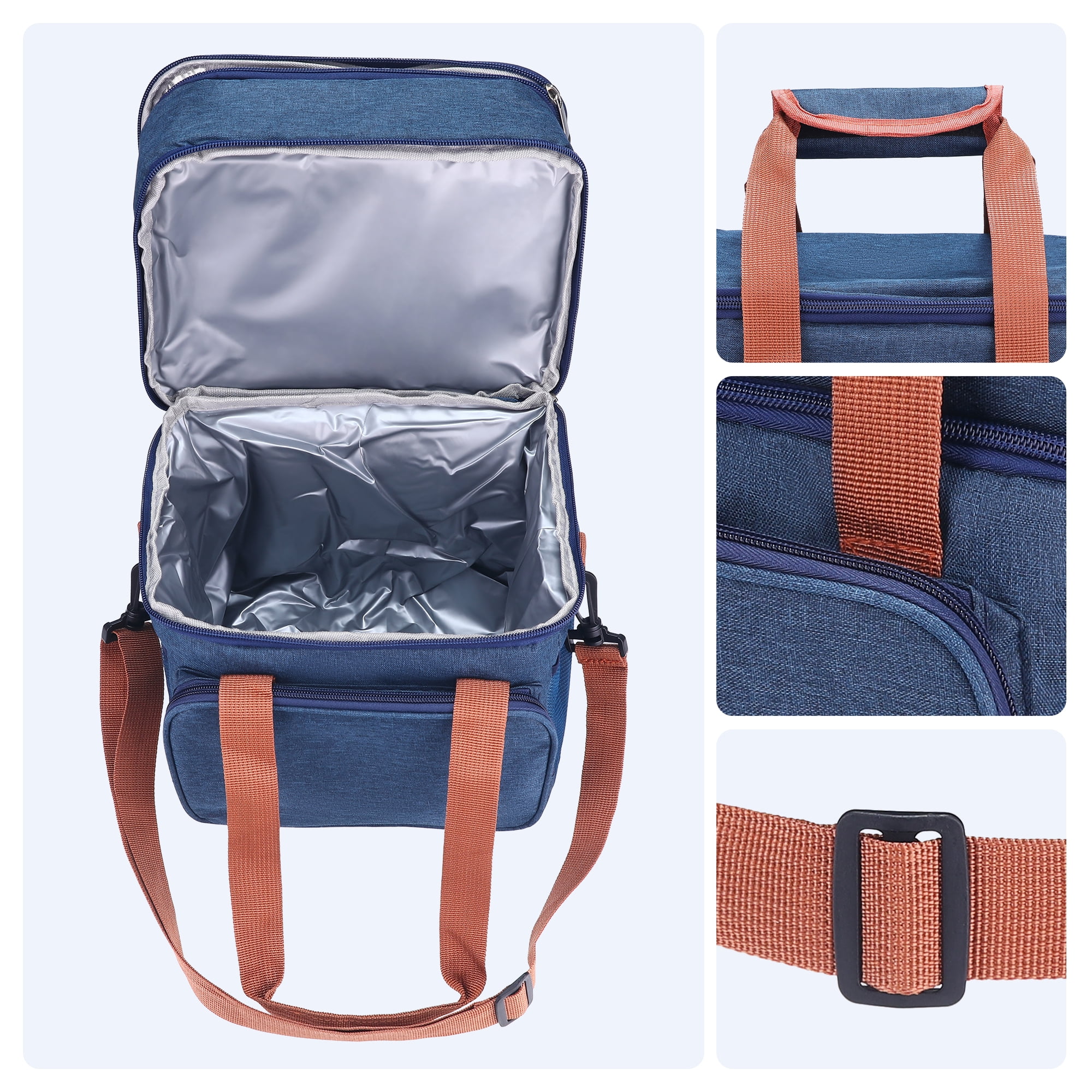 Unique Bargains Reusable Lunch Bag Insulated Lunch Bag Leakproof Lunch Box Navy Blue