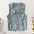 thumbnail image 3 of Joernso British Style Men Waistcoat V-neck Collarless Sleeveless Striped Print Vest Coat with Pockets Single Breasted Vest, 3 of 8